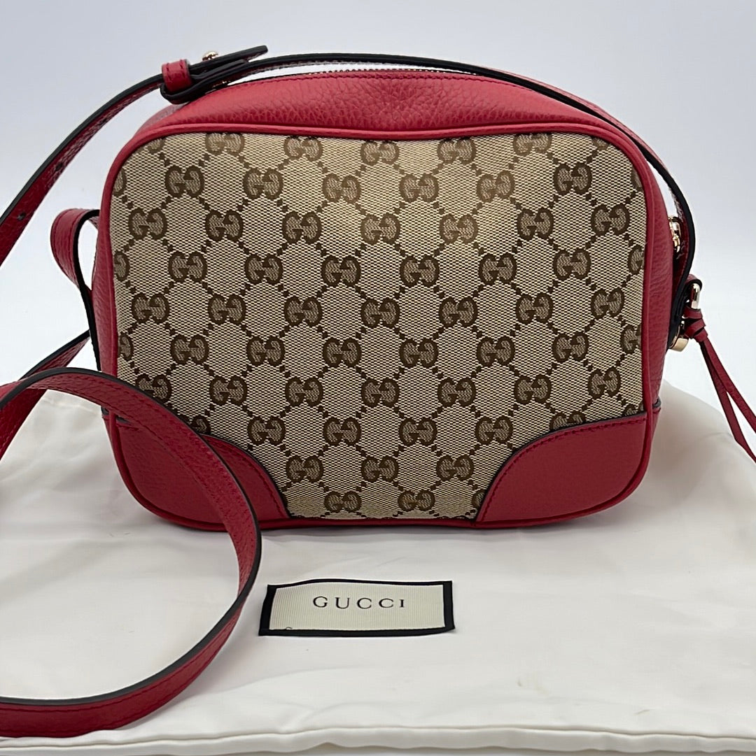 Preloved Gucci GG Canvas and Red Leather Bree Disco Crossbody Bag 449413520981 082323