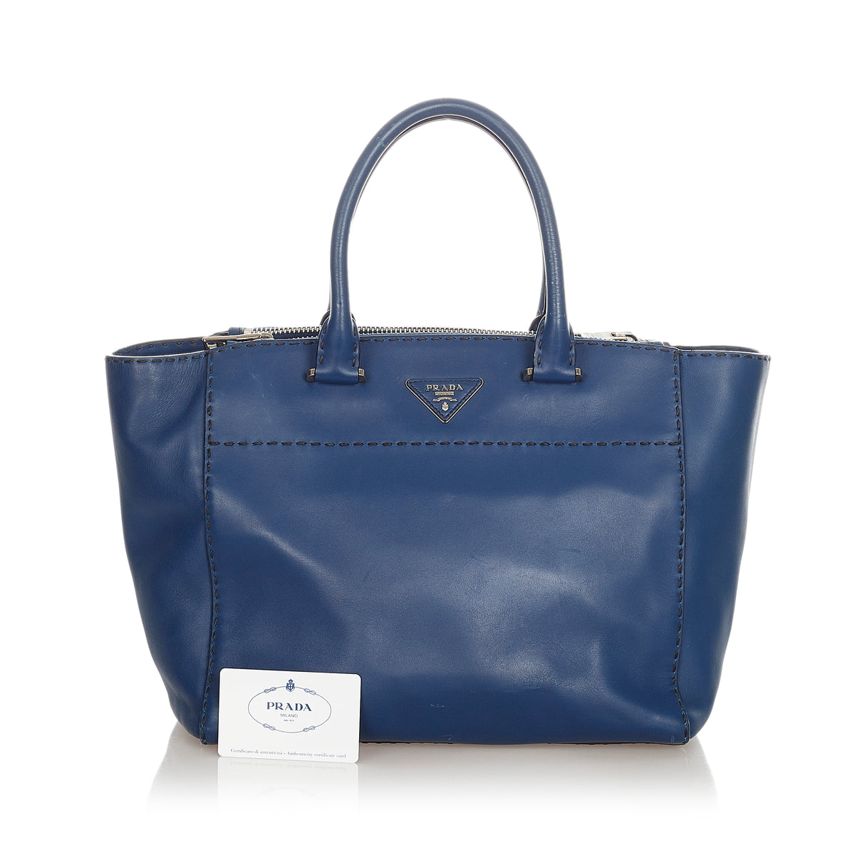 Preloved Prada Blue Caflskin Stitched Tote Bag 208 050323 - $150 OFF DEAL