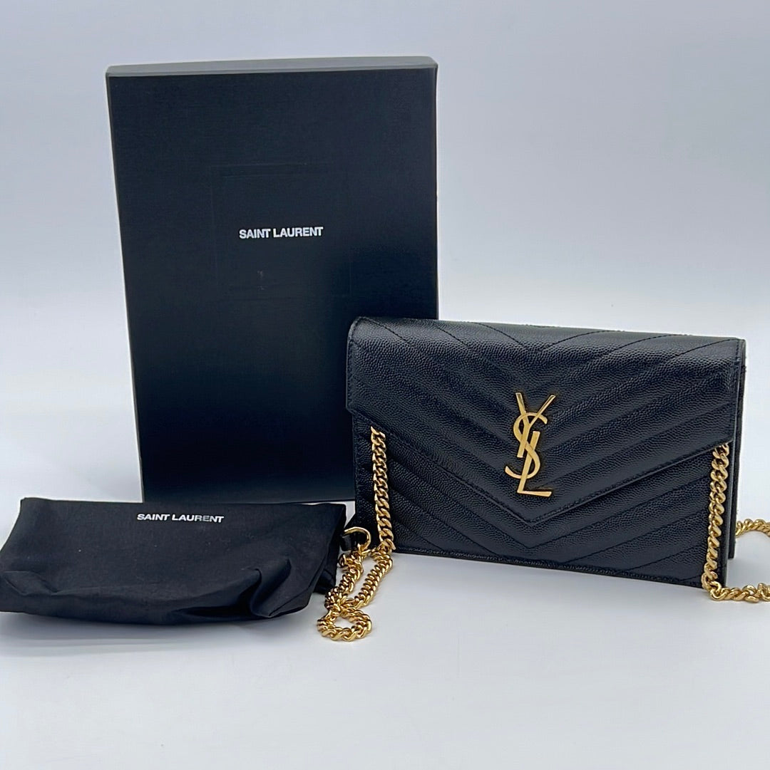 Authentic Preloved Saint Laurent Ysl Leather Matelasse Compact Wallet