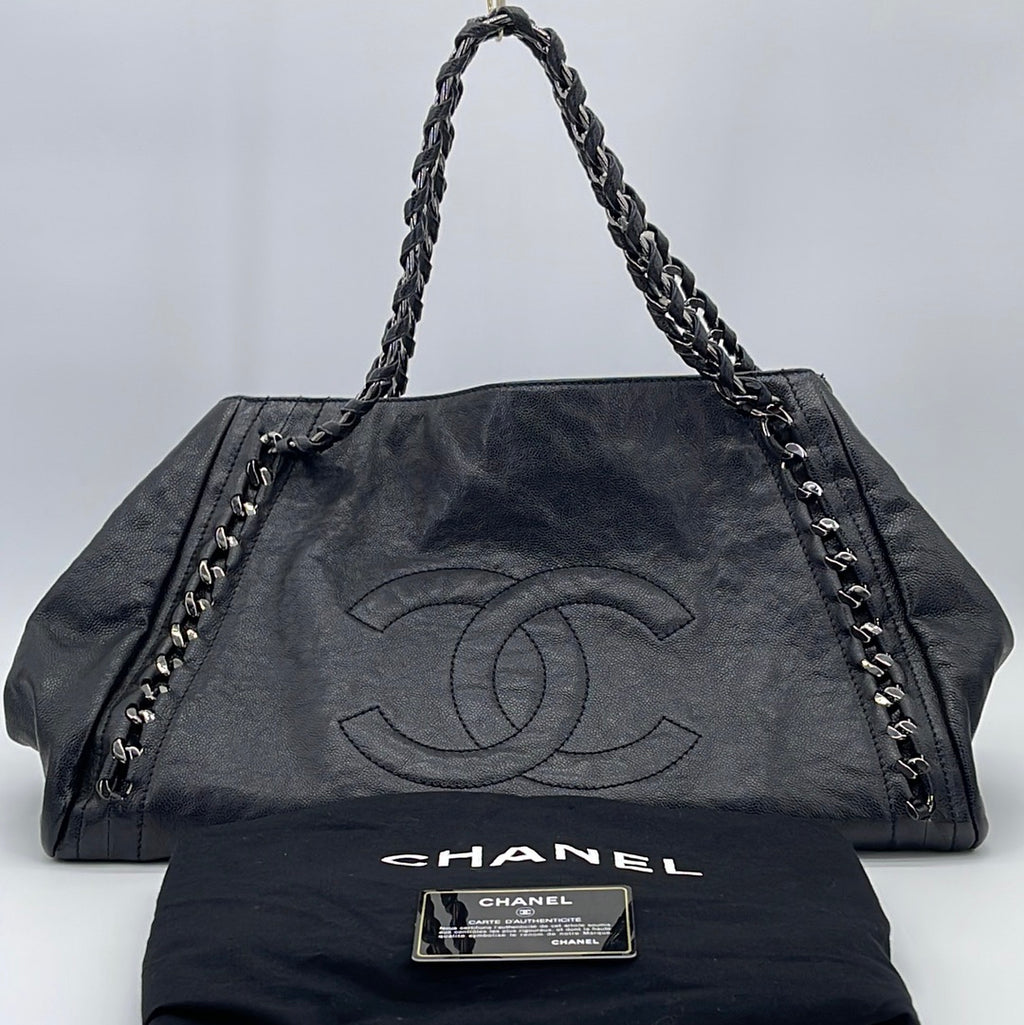 Preloved Chanel Black Glazed Caviar Modern East West Chain Tote H3D4BXW 050124 H