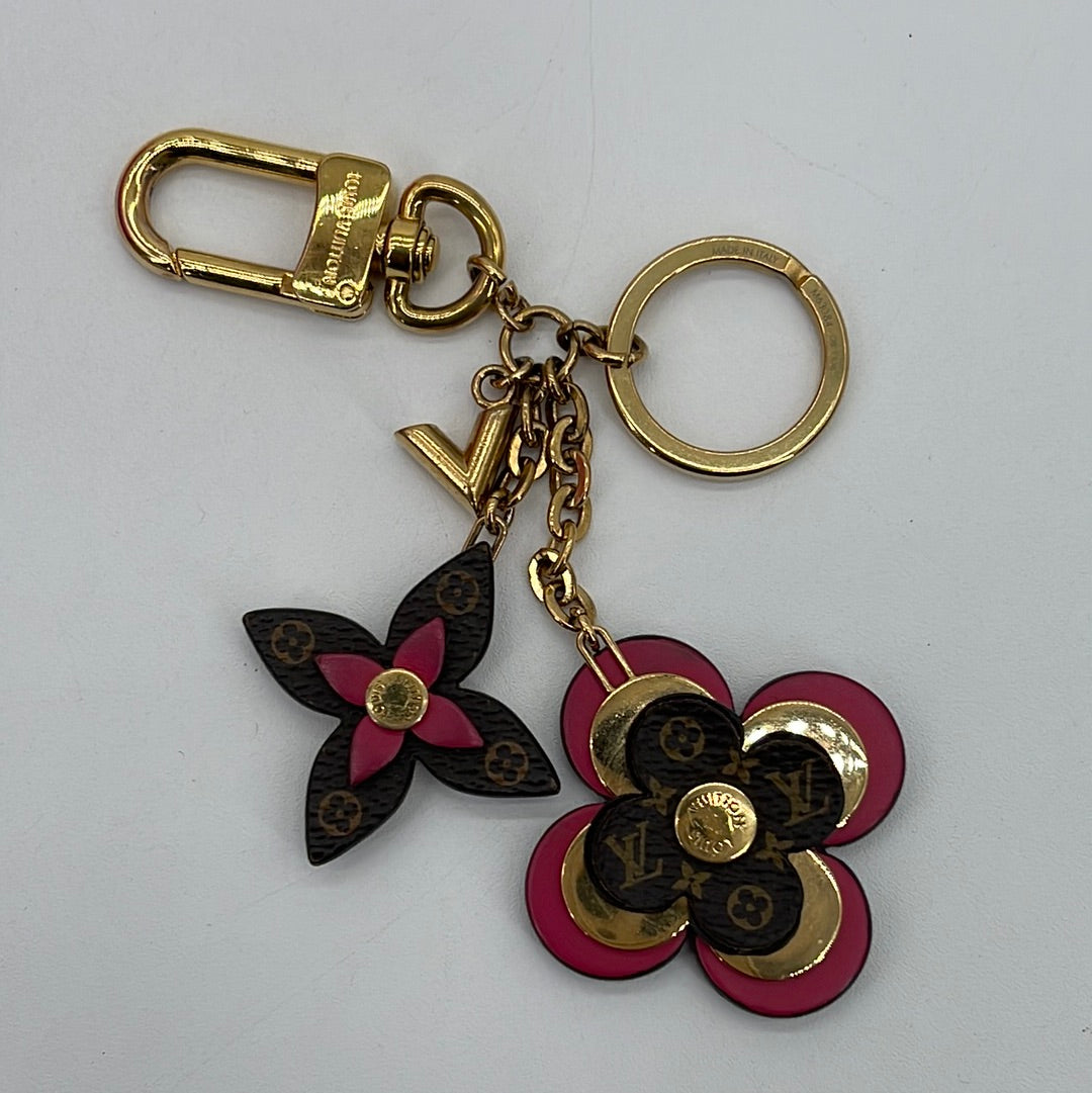 Louis Vuitton M63086 Bijoux Sac Jenne Blooming Flower Metal Leather Gold  Brown Pink Keychain