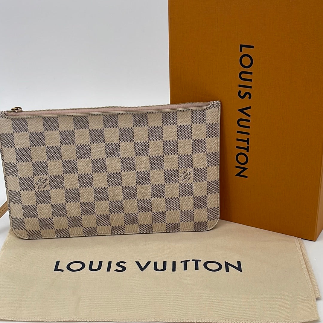 Louis Vuitton Damier Azur Beige Neverfull MM Pochette Clutch - A
