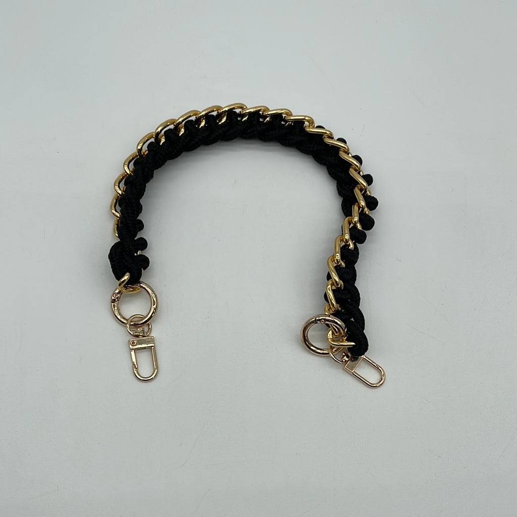 Black Braided Rope and Gold Chain Strap 14"