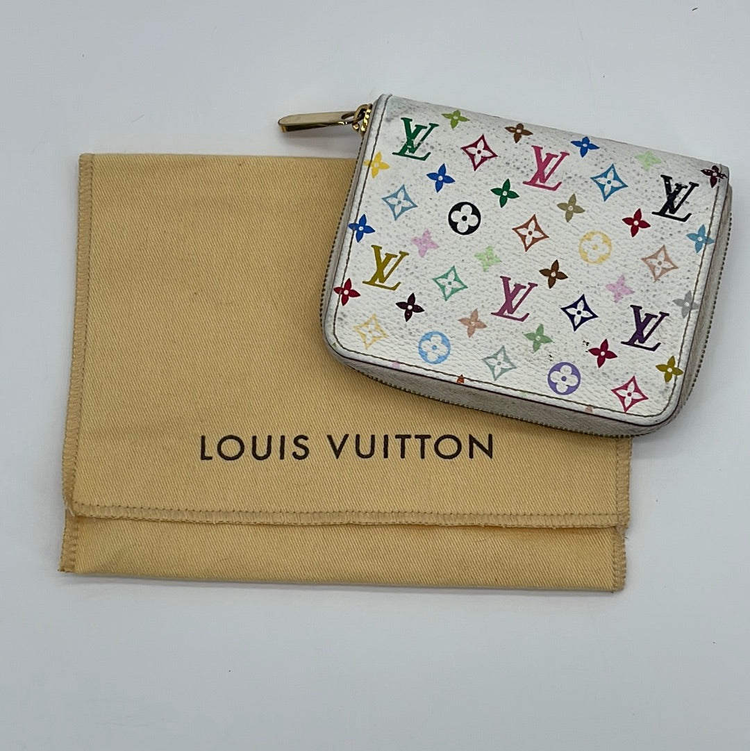 Louis Vuitton White Multicolor Zippy Coin Purse Wallet Compact Zip