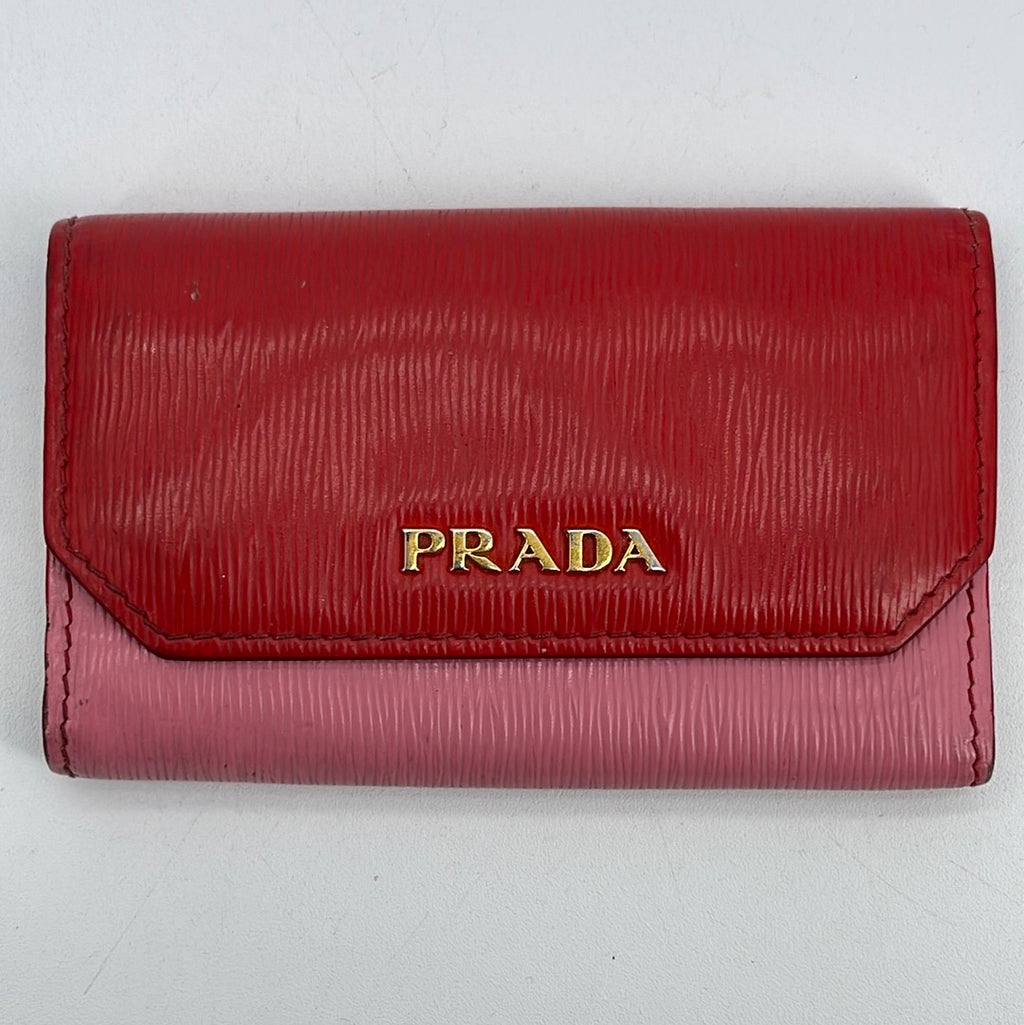 Preloved Prada Saffiano Pink and Red Leather 6 Ring Key Case YXCVWXC 031224 H