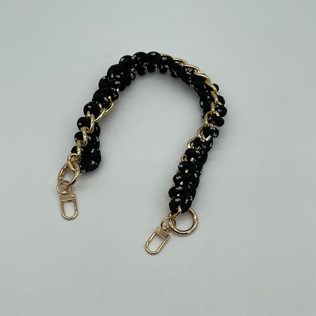 Black and White Braided Rope and Gold Chain Strap 14"