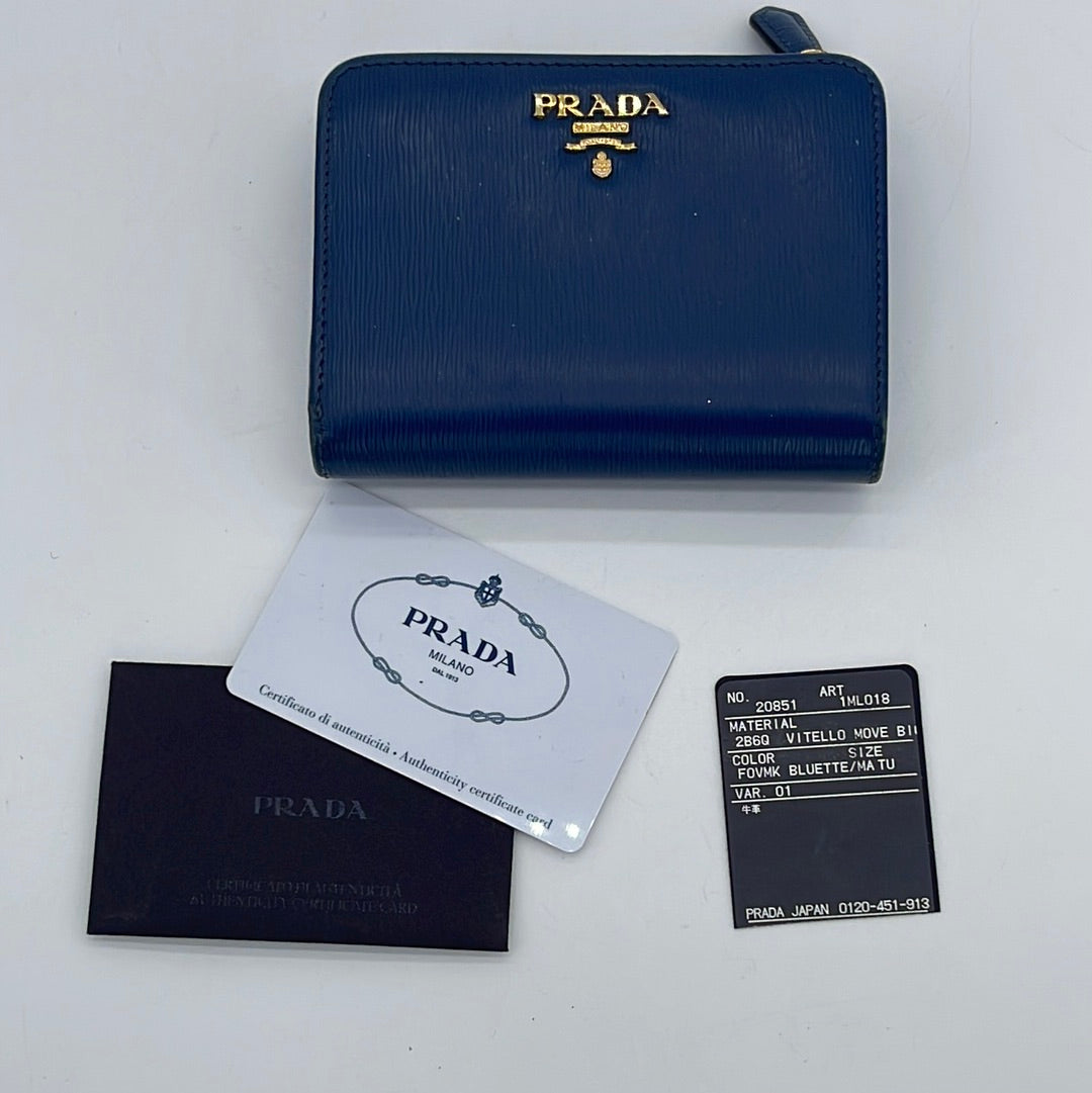 Preloved Prada Blue Saffiano Leather French Wallet 107F 091023