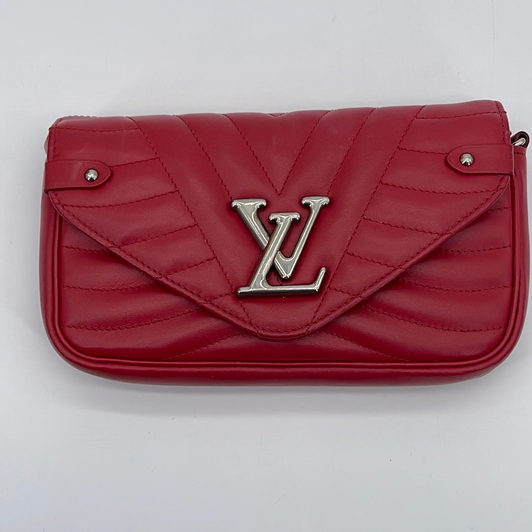 Preloved Louis Vuitton Red Quilted Cowhide New Wave Chain Wallet TJ0129 082323