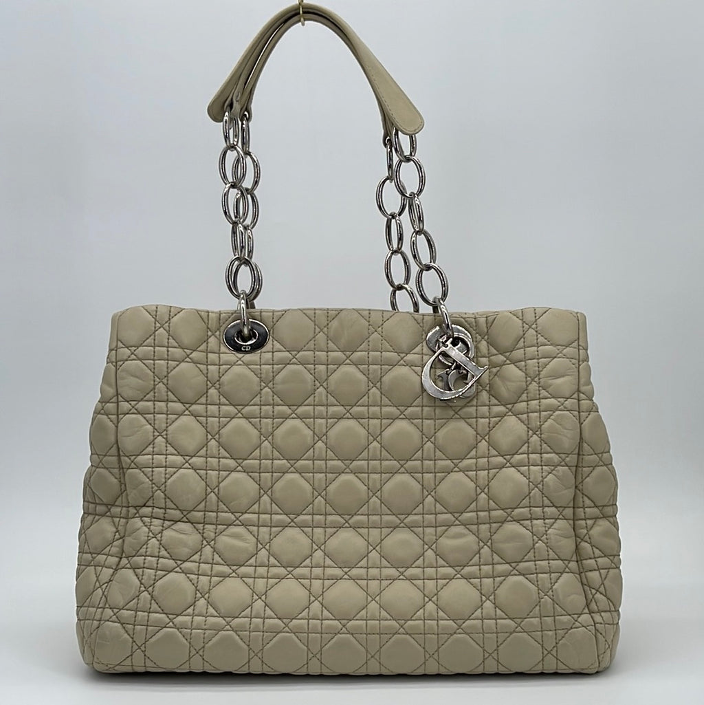 Preloved Christian Dior Light Beige Cannage Quilted Lambskin Soft Chain Tote 34YQWDB 031824 P