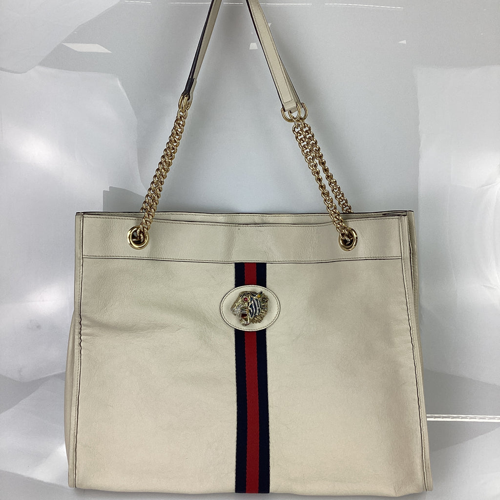 PRELOVED Gucci Rajah Large Cream Leather Chain Tote CBH2X48 050124 B