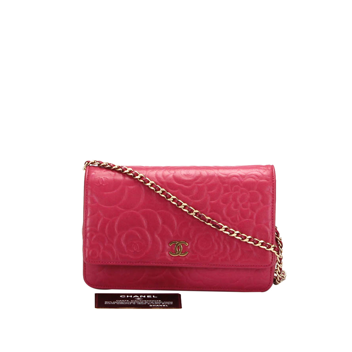Preloved Chanel Fusia Camellia Lambskin Wallet on Chain 17052527 07112