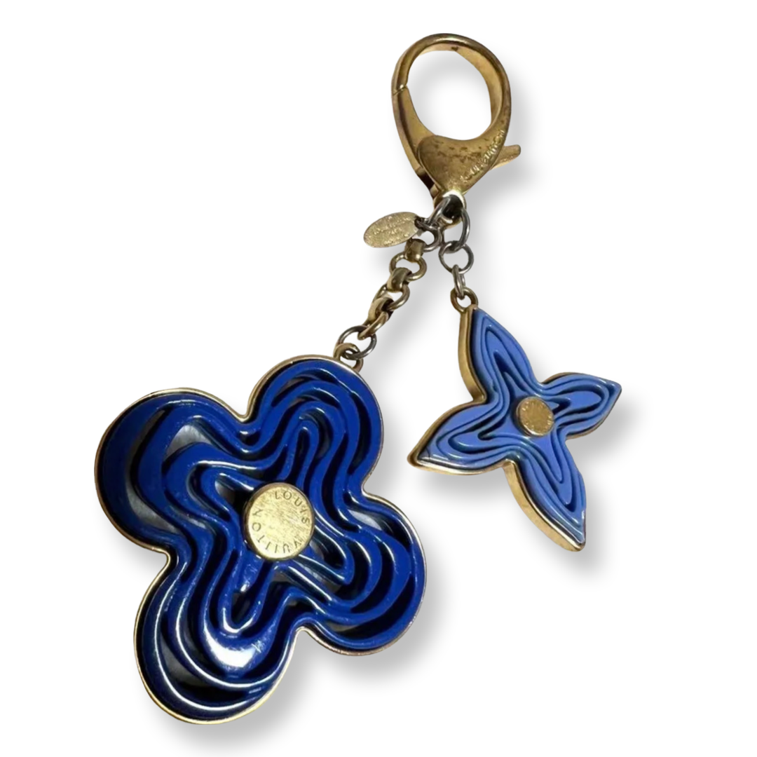 Preloved Louis Vuitton Bag Charm Key Chain Blue Flower 081023