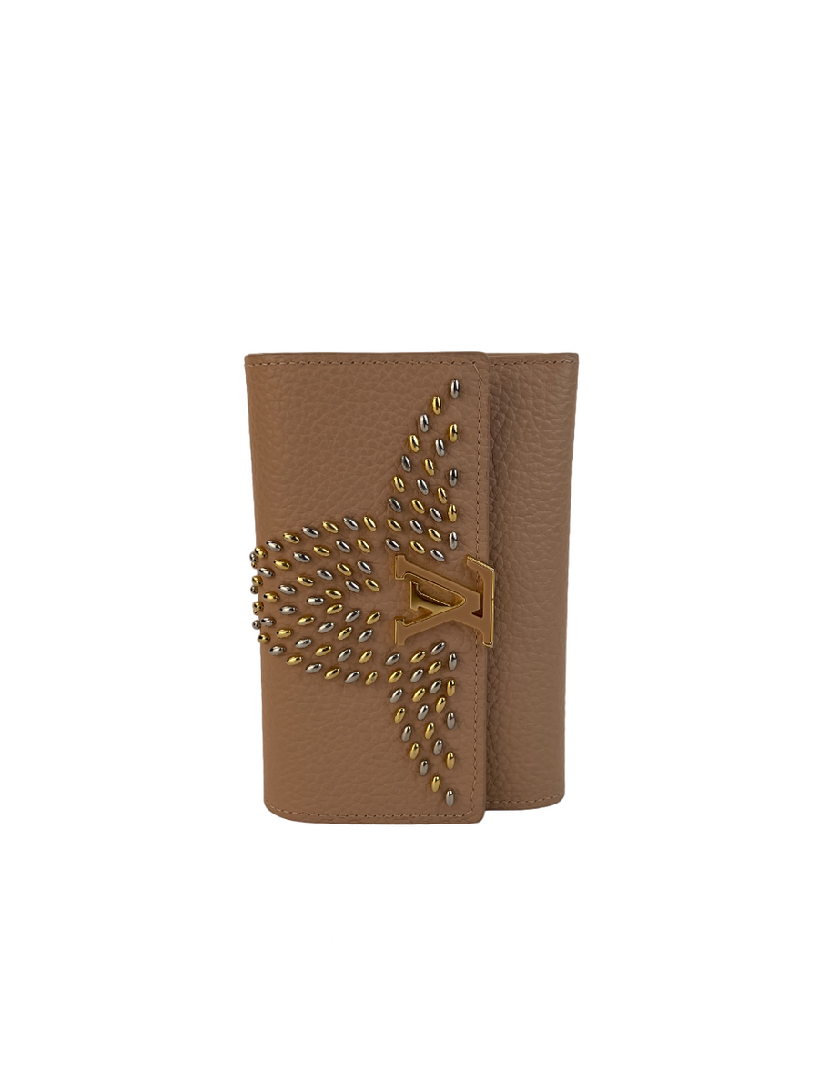 LOUIS VUITTON Capucines Studded Compact Leather Wallet Peach - Final S