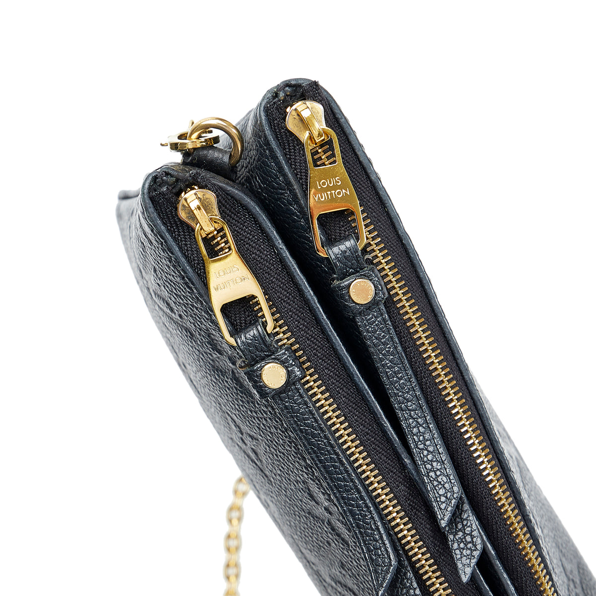 LOUIS VUITTON Cream Empreinte Double Zip Pochette Chain Bag