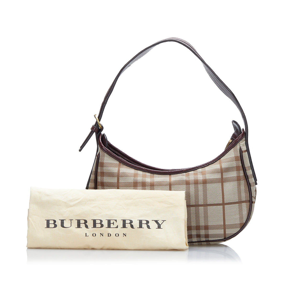 Preloved Burberry Haymarket Check Baguette Shoulder Bag XY74VJY