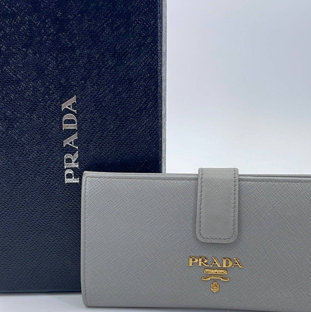 Preloved Prada Light Blue Saffiano Leather Long Continental Wallet 230 061923 - Deal