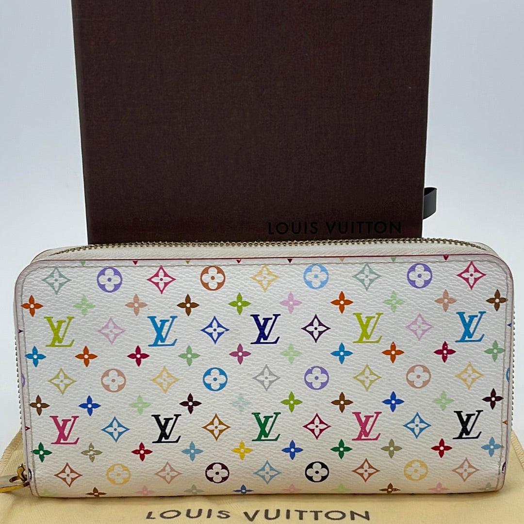 PRELOVED Louis Vuitton White MULTICOLOR Mini Zippy Wallet TS1130 082323