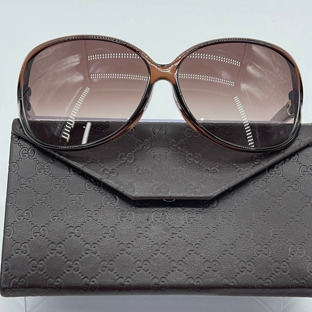 Preloved Gucci Brown Gold GG Heart Sunglasses with Case 356  display picture 2