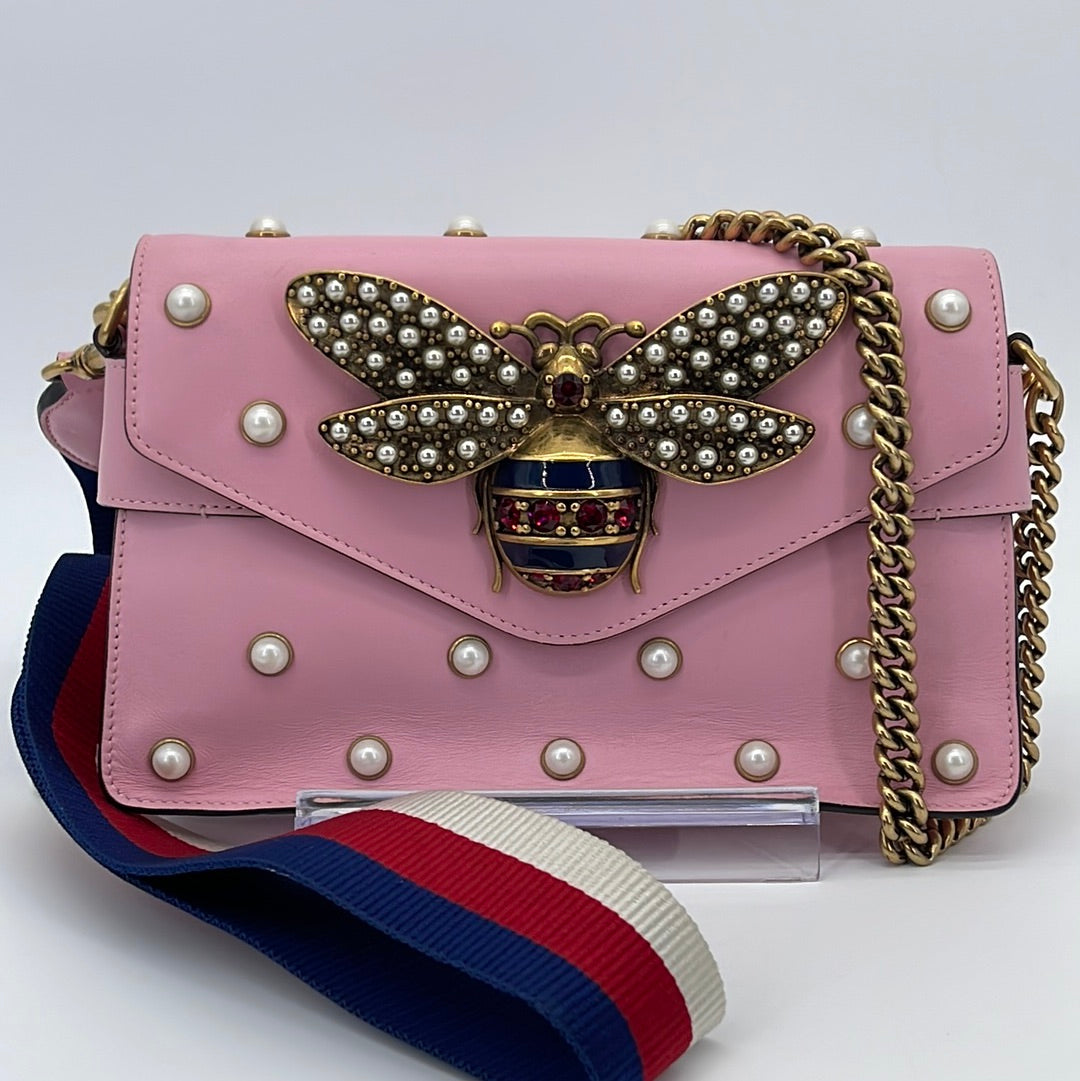 NWT GUCCI BROADWAY PEARL BEE PINK CROSSBODY BAG MARMONT GUCCY GUCCISSIMA NEW
