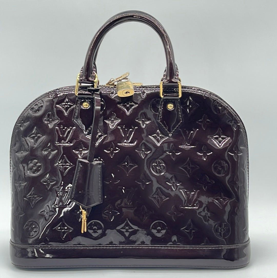 LOUIS VUITTON Logo Read PM Hand Bag Monogram Vernis Leather Beige