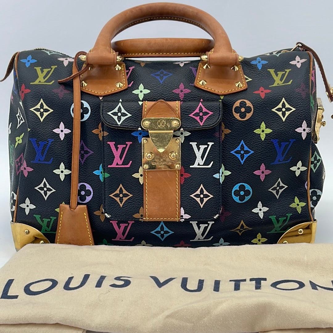 Vintage Louis Vuitton Black Multicolor Speedy 30 Bag SP0096 071123