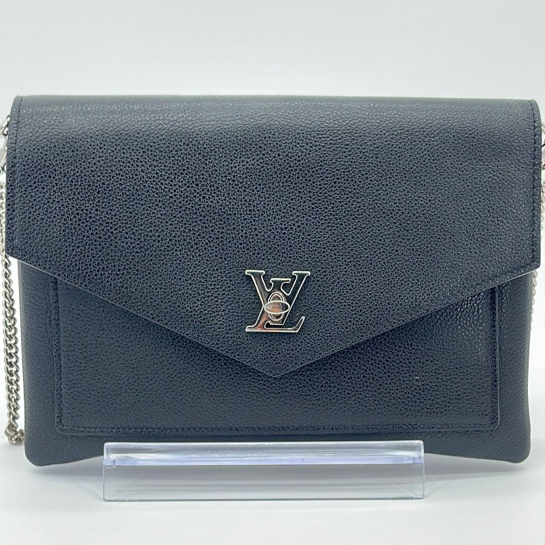 Preloved Louis Vuitton Black Leather Mylockme Chain Pochette 