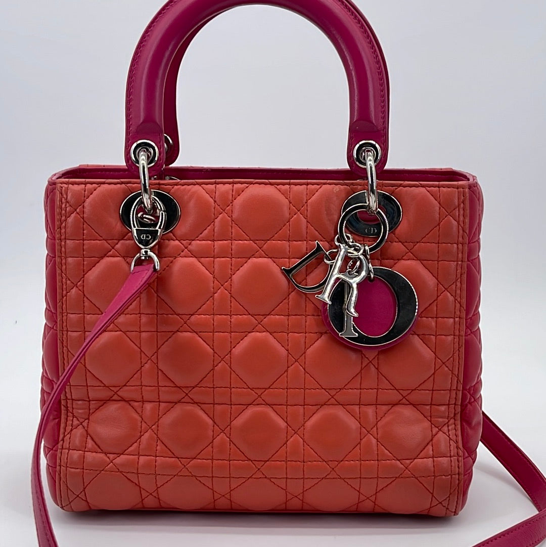 CHRISTIAN DIOR Lambskin Cannage Medium Lady Dior Pink 1312249