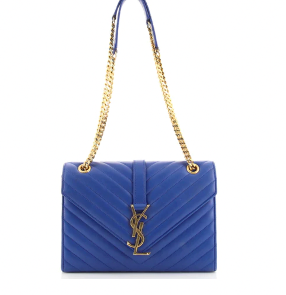 Preloved Saint Laurent Classic Blue Leather Medium Envelope Bag ARS381 KimmieBBags LLC