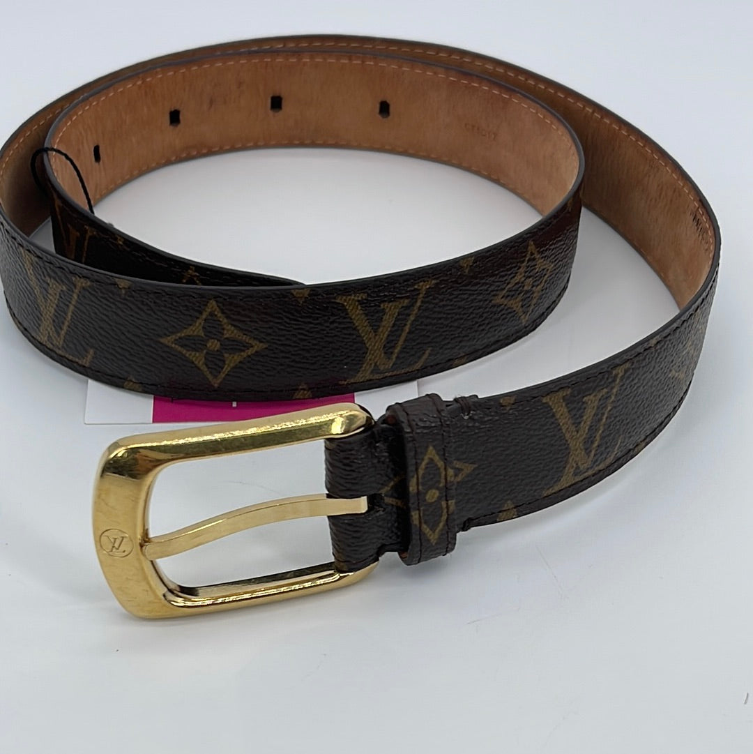 PRELOVED Louis Vuitton Monogram Leather and Gold Buckle Belt