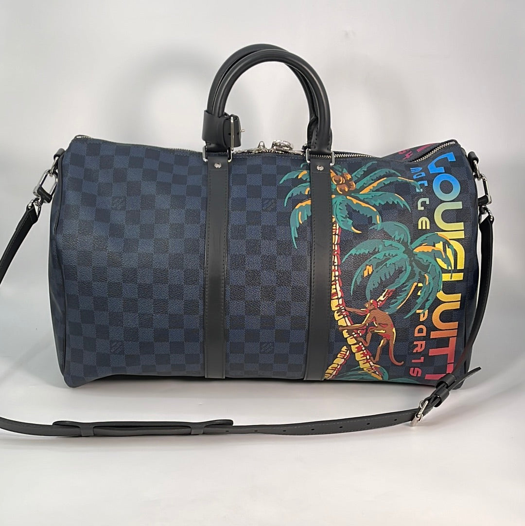 Preloved Louis Vuitton Keepall 45 Damier Cobalt Limited Edition Jungle  Bandolier Bag AA1138 011123