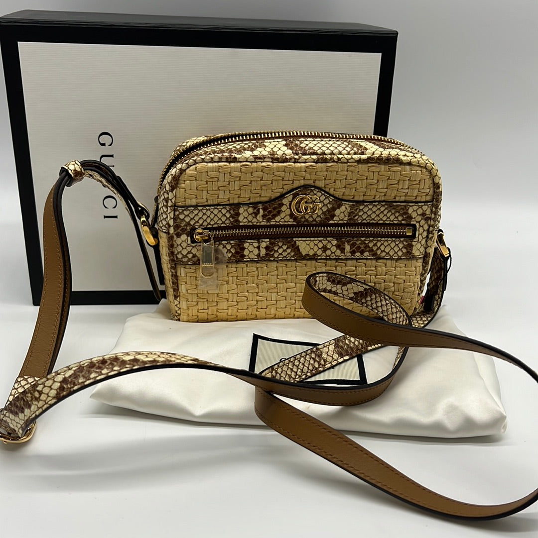 Preloved Gucci Ophidia Raffia with Snakeskin Mini Shoulder Bag