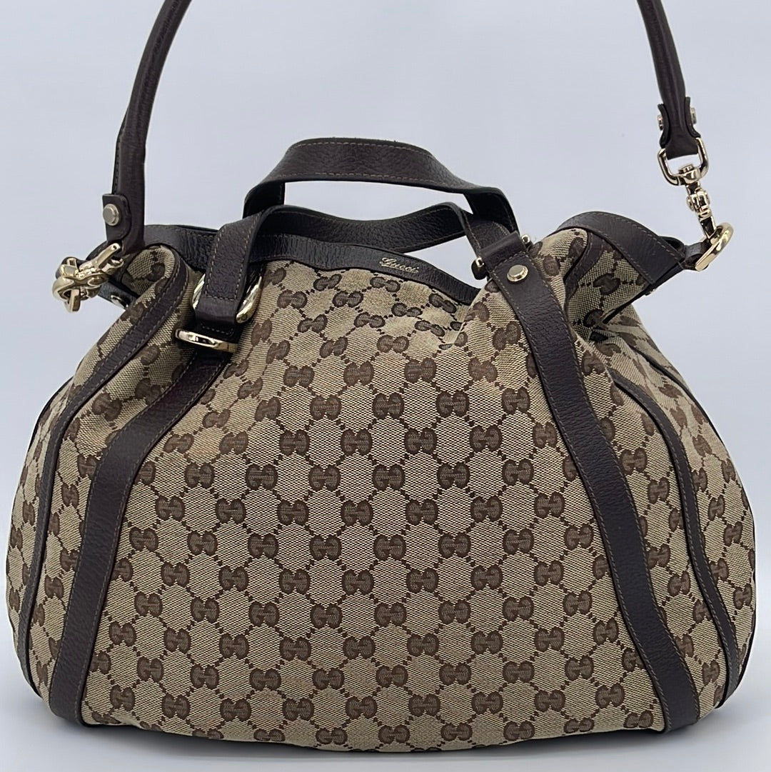 Preloved Gucci Black GG Leather Medium Abbey Hobo Tote Bag 130736002122 092723