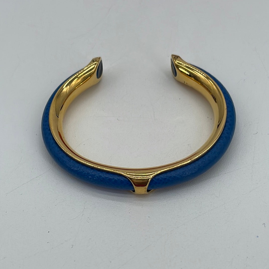 GIFTABLE PRELOVED HERMES Gold and Blue Leather Cuff Bracelet (K) 103023