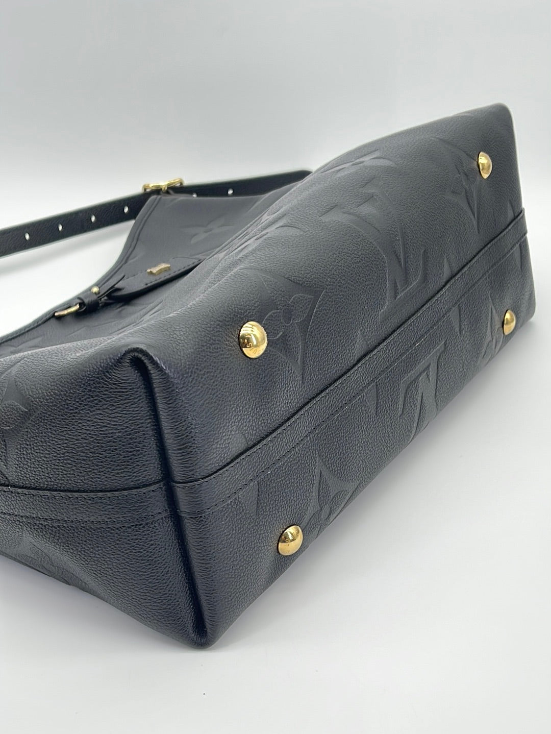 Louis Vuitton // Black Leather Monogram Stitched Shoulder Bag
