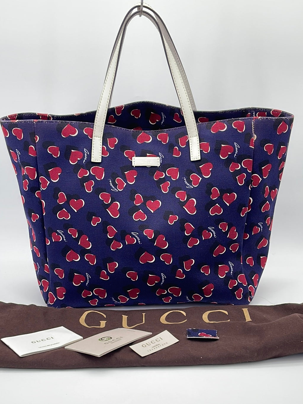 Preloved GUCCI Blue Canvas with Hearts Tote 282439502752 080923