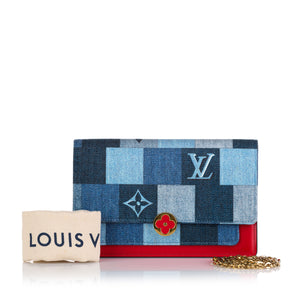 Preloved Louis Vuitton Monogram Denim Patchwork Fiore Chain Wallet 052223