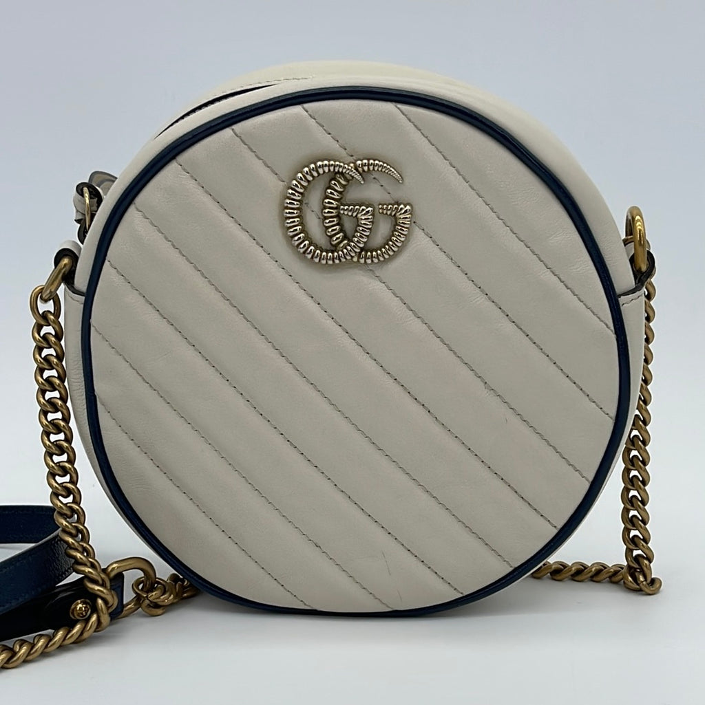 Preloved Gucci GG Marmont White Leather Round Shoulder Bag 550154520981 100623