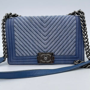 Preloved Chanel Denim Blue Medium Boy Bag Aged Silver Hardware