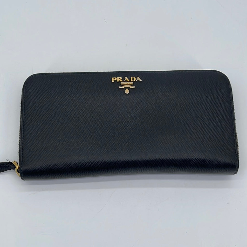 Preloved Prada Black Saffiano Leather Long Zip Around Wallet 87 (K) 021424