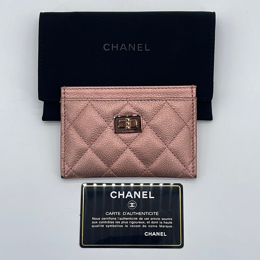 PRELOVED Chanel Pink Metallic Caviar Leather Card Holder with Rose Gold  Hardware 31516978 102323