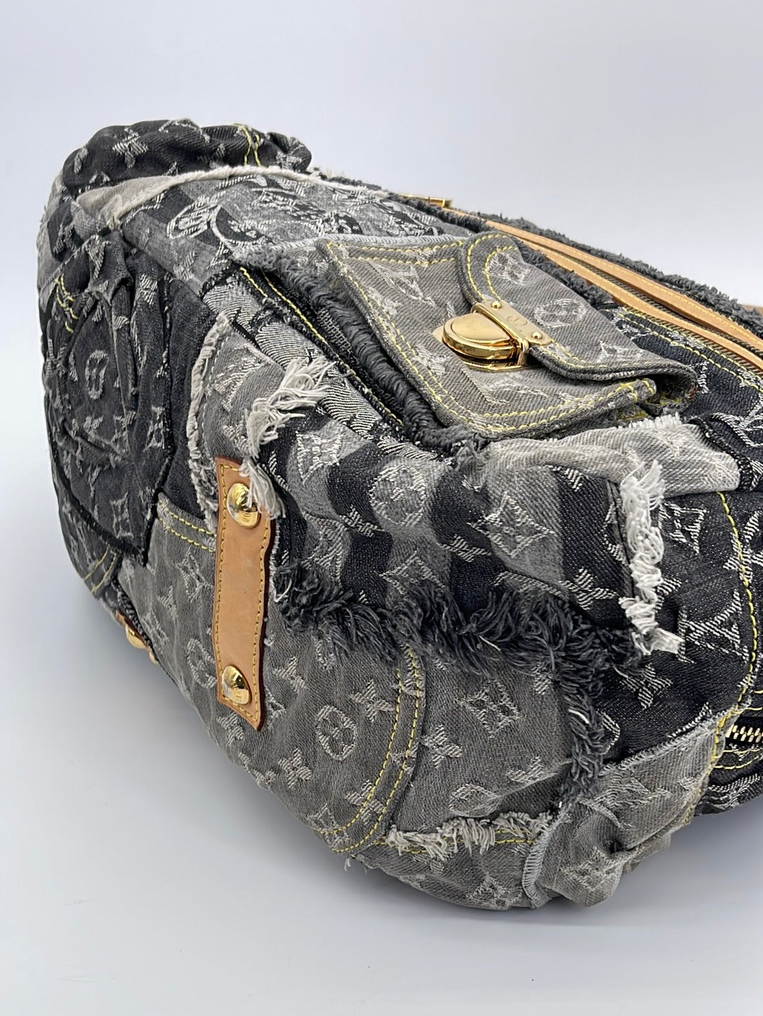 LOUIS VUITTON Monogram Denim Patchwork Bowly Hand Bag Canvas Leather CE1007  