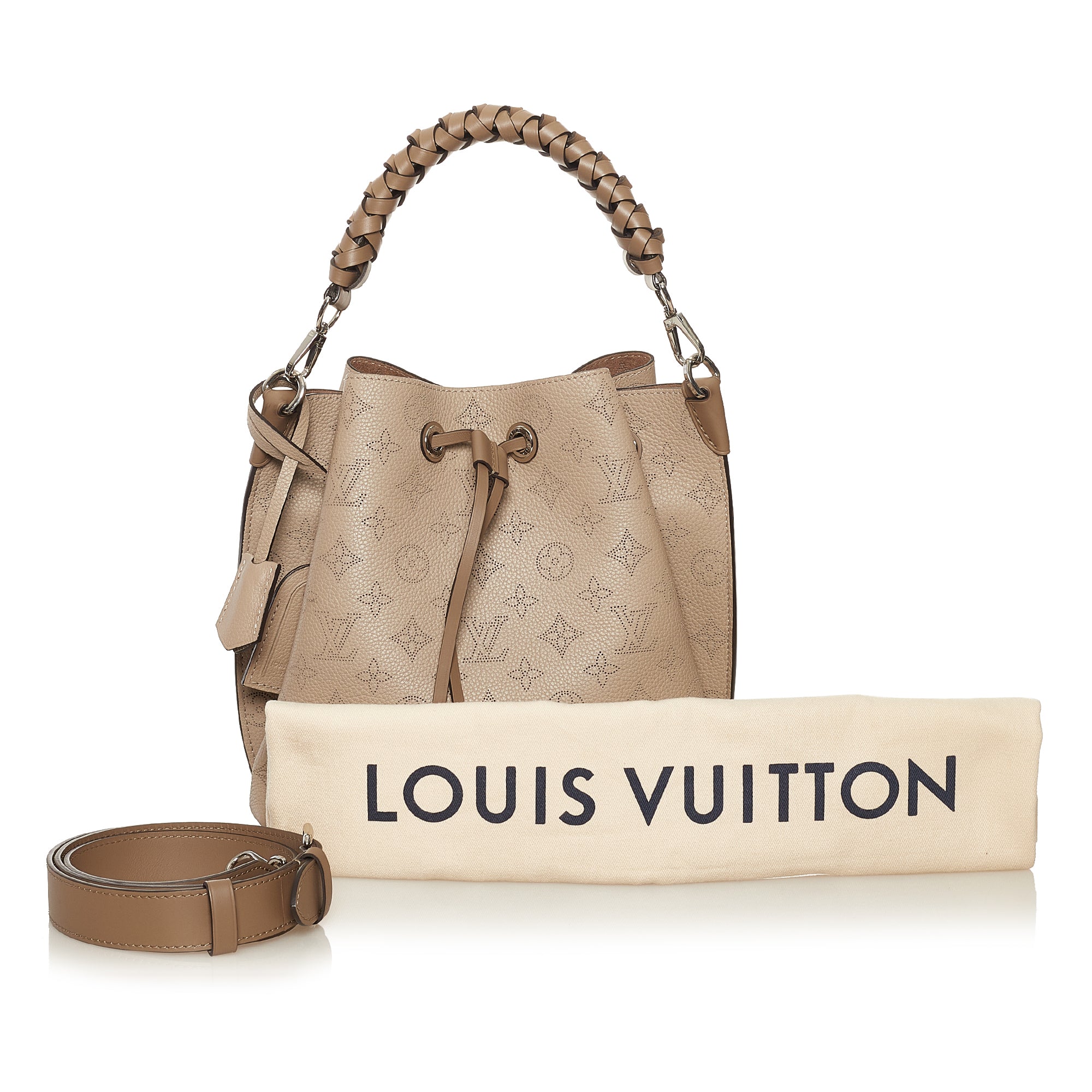 Louis Vuitton Muria Mahina Bucket Bag Brown Silver Leather Purse