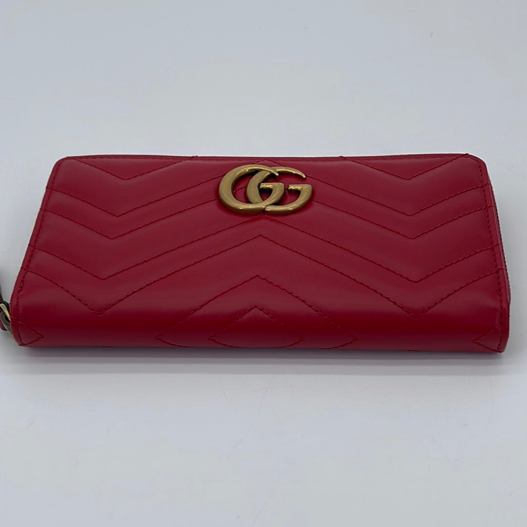 PRELOVED GUCCI Red Leather GG Zip Around Long Wallet 4431230959 (K) 020824