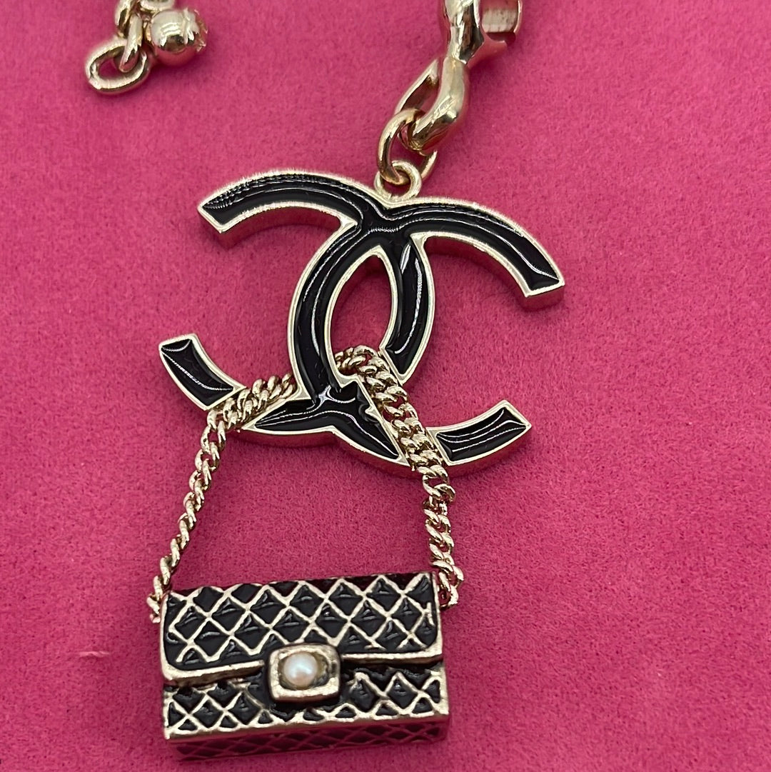 Preloved Chanel CC Black and Silver Flap Bag Pendant Bag Charm