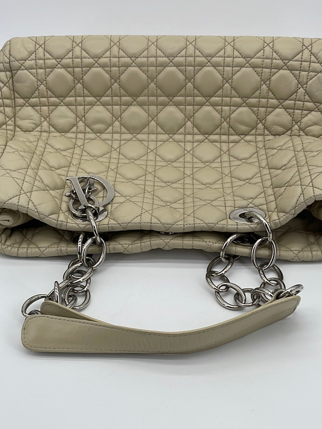 Preloved Christian Dior Light Beige Cannage Quilted Lambskin Soft Chain Tote 34YQWDB 031824 P