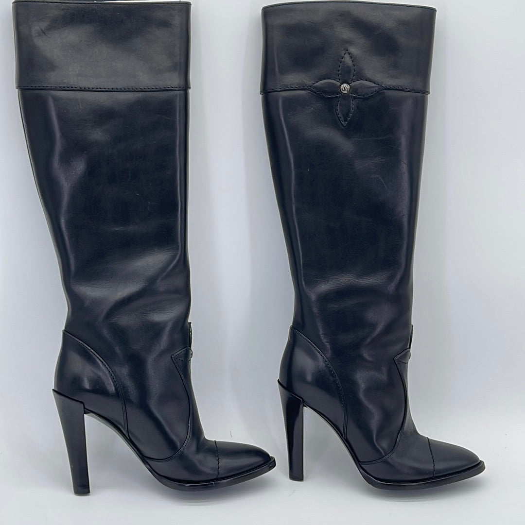 Preloved Louis Vuitton Black Leather Notting Hill Knee High Boots NQ0048 032224 P
