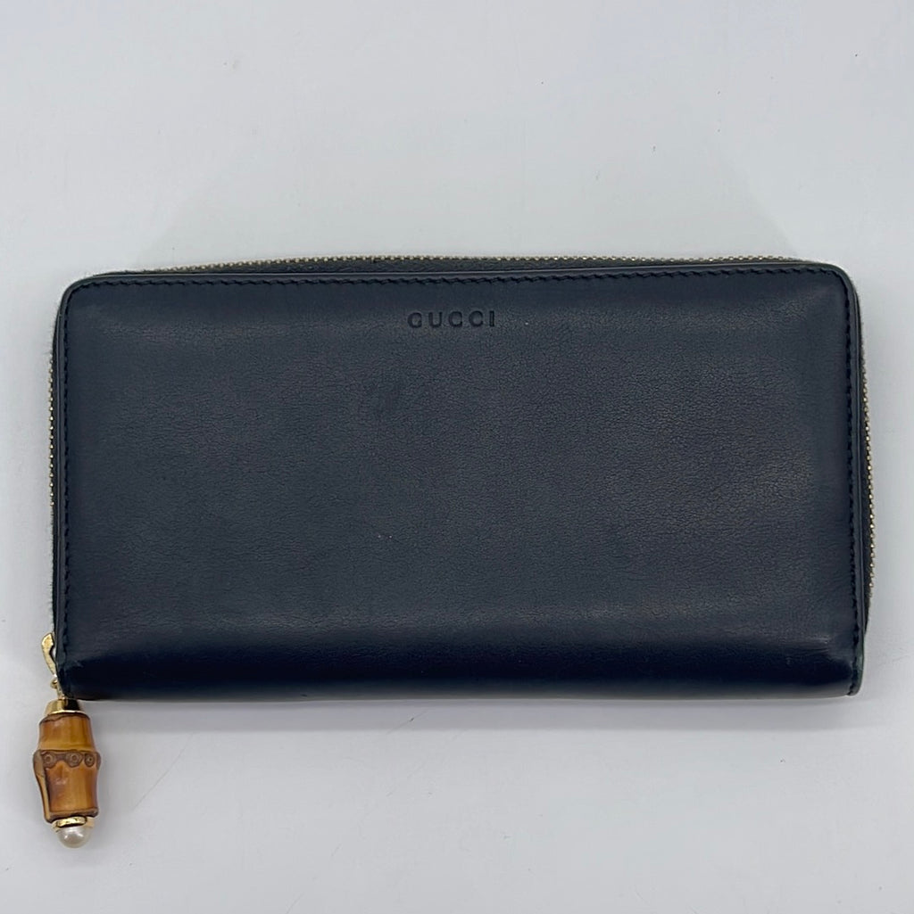 PRELOVED Gucci Bamboo Black Leather Long Zippy Wallet 453158493075 103123