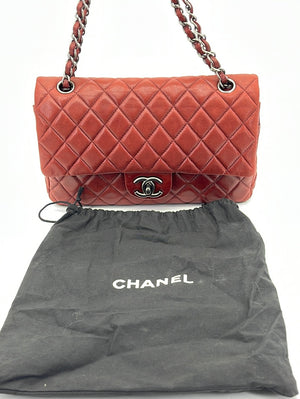 Chanel Red Quilted Lambskin Leather Medium Classic Double Flap Bag Chanel