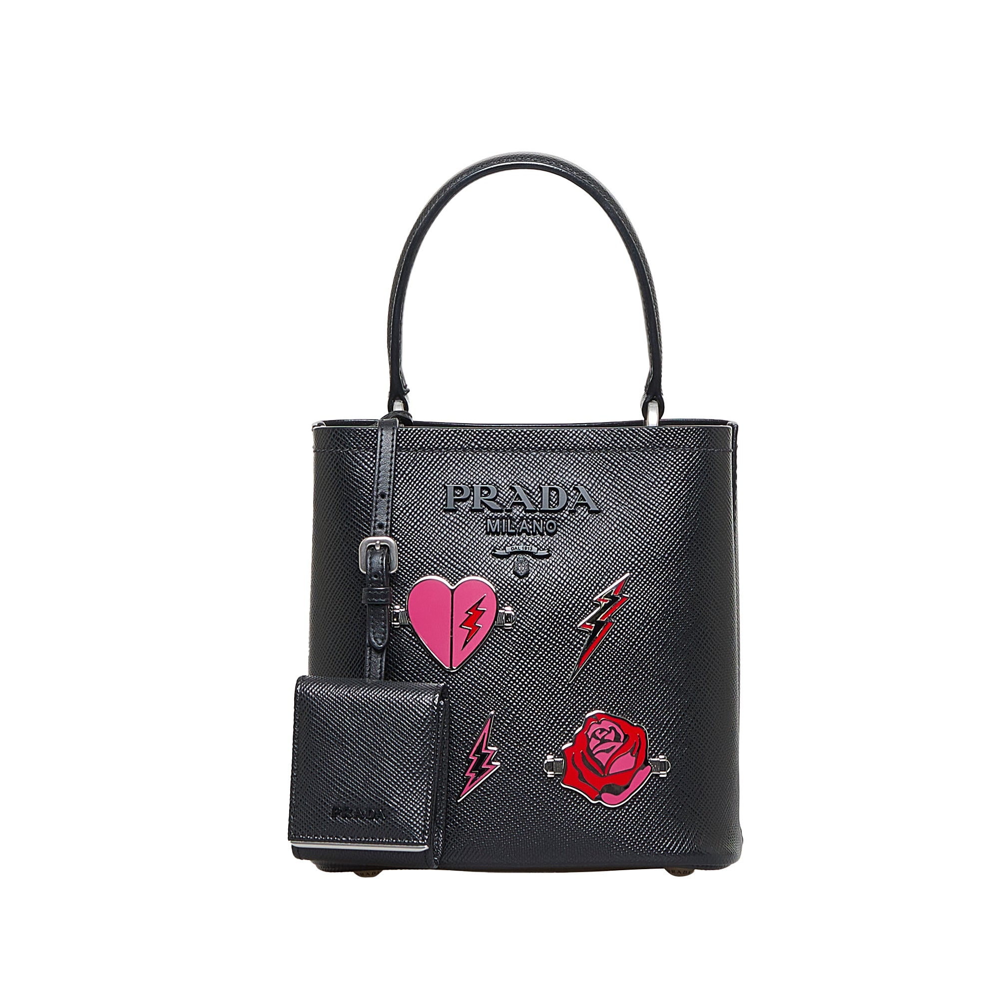 Prada Monochrome Chain Flap Bag Embellished Saffiano Leather Small
