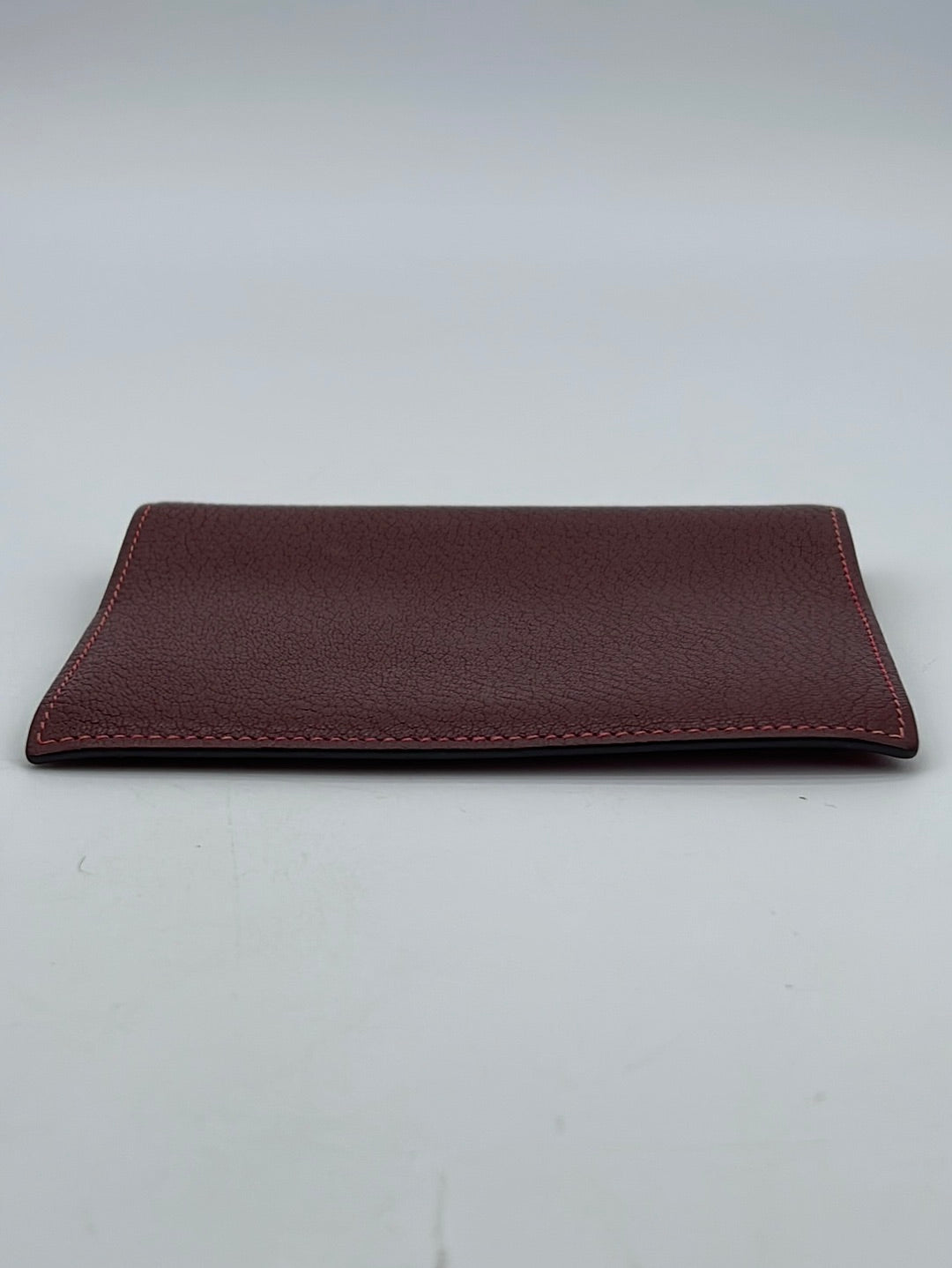 Preloved Hermes Burgundy Leather Compact Passport Wallet (K) Square I 020524